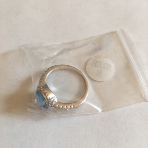 New Blue Fire Opal Silver CZ Ring - Picture 7 of 8